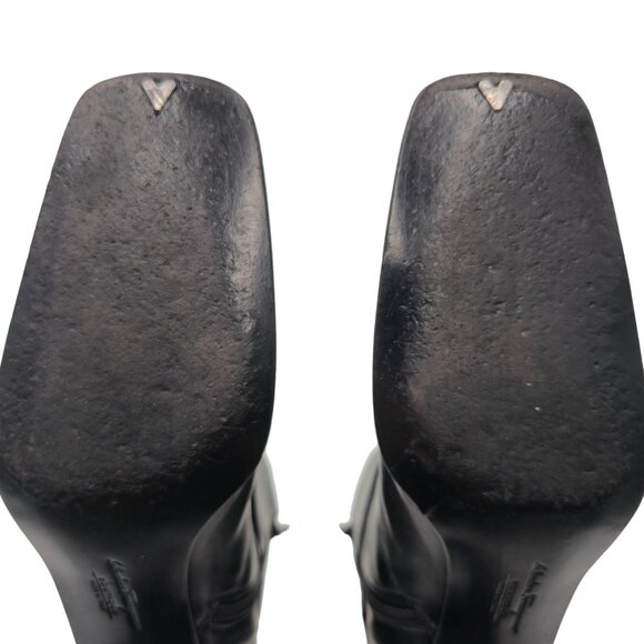 Ferragamo Italy Womens 8.5 4A Narrow Black Leather Dress Shoes Zip Ankle Boots - Picture 12 of 12